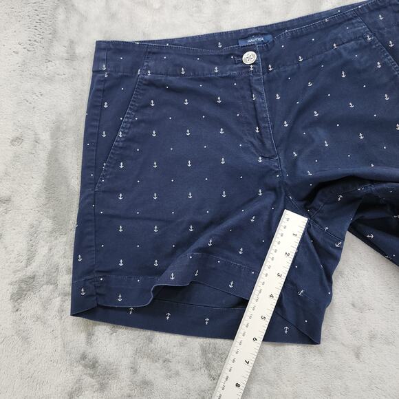 Nautica Short Womens 8 Blue Anchor Print Tailored Stretch Cotton Nautical Preppy - Picture 9 of 11